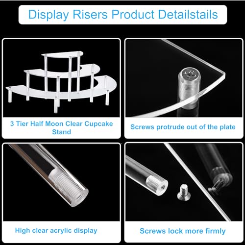 3-Tier Acrylic Display Risers, Half Moon Perfume and Cupcake Stand Organizer