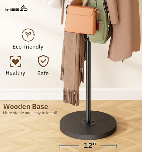 Freestanding Heavy Duty Coat Rack with Wood Base and 6 Hooks