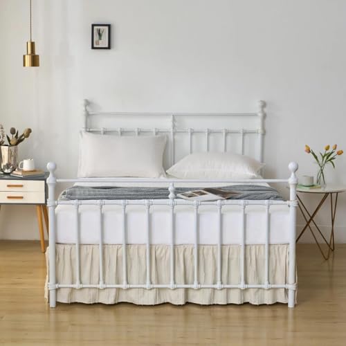 Queen Size Tufted Ruffled Bed Skirt - 14 Inch Drop with Split Corners