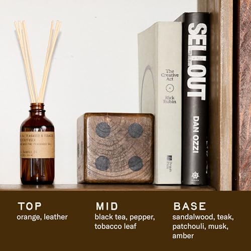 Teakwood and Tobacco Scented Reed Diffuser with Amber Glass Jar, 3.5 fl oz