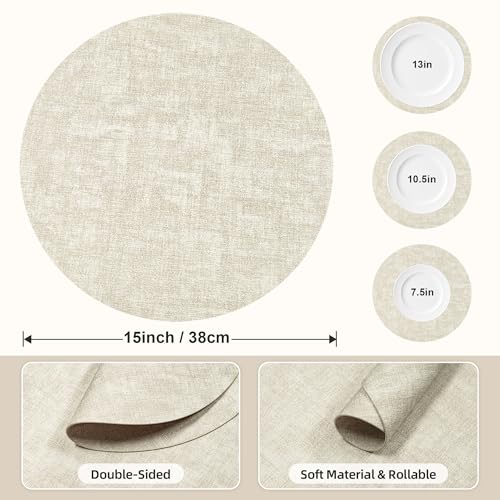 Round Faux Leather Placemats 15 Inch - Washable & Heat Resistant Set of 6