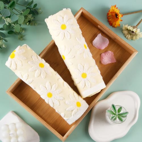 Floral Daisy Cotton Hand Towels - 2 Pack Decorative Farmhouse Bathroom Towels
