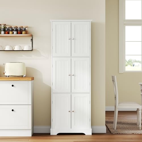 Tall 63.2" Bathroom Storage Cabinet with 6 Doors & Adjustable Shelves