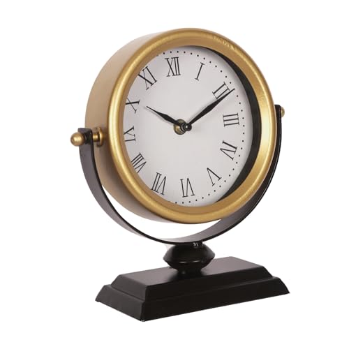 Vintage Gold Mantel Clock, Silent Non-Ticking Analog Desk Clock 8.3x9.1in