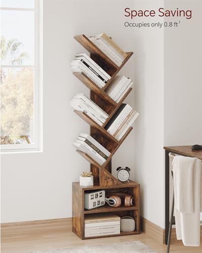 6-Tier Tree Bookshelf with Cabinet, Tall Narrow Standing Bookcase