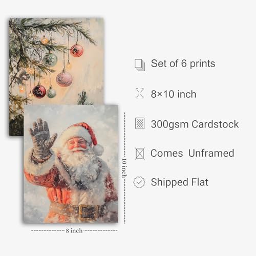 WINDVALE Santa & Reindeer Print Set – 6x8x10 Rustic Christmas Wall Art 8x10, Unframed