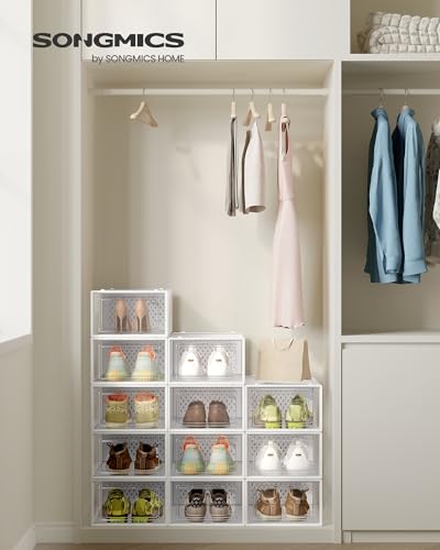 Stackable Clear Plastic Shoe Boxes (Pack of 12) - Closet Storage Organizers