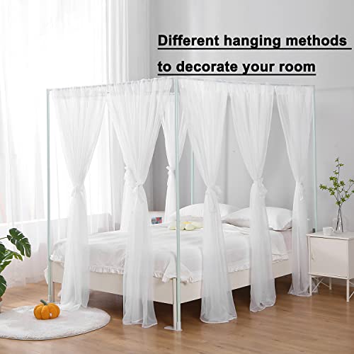 Soft Sheer White Chiffon Canopy Bed Curtain Set for Queen Size Bed