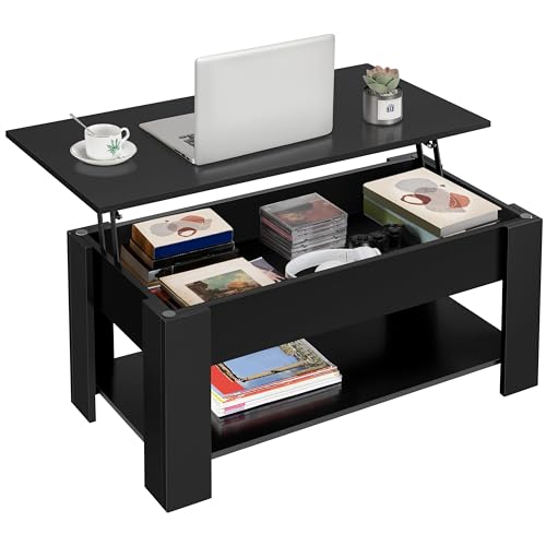 Yaheetech Black Lift Top Coffee Table with Storage - 38.6" Living Room Furniture