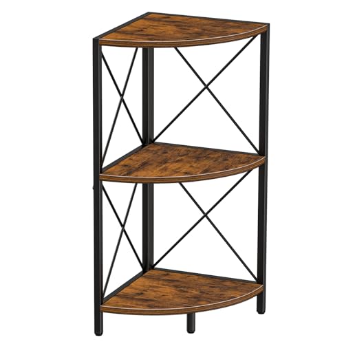 3-Tier Rustic Corner Shelf, Industrial Freestanding Storage Organizer
