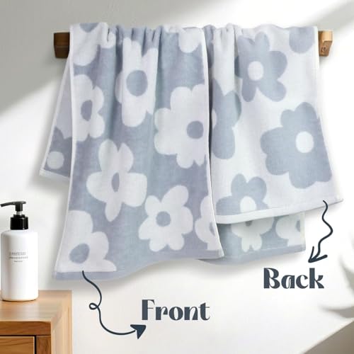 Floral Hand Towels, Dusty Blue Daisy Cotton Decorative Towel Set (2 Pack)