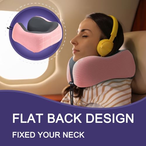 Memory Foam Travel Neck Pillow with Sleep Mask & Earplugs - Pink Striped