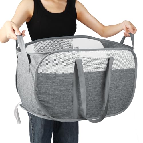 Collapsible Laundry Hamper, Large Foldable Mesh Basket with Reinforced Handles