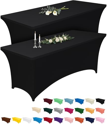 6ft Stretch Spandex Tablecloth 2-Pack - Fitted Wrinkle-Free Table Cover (Black)