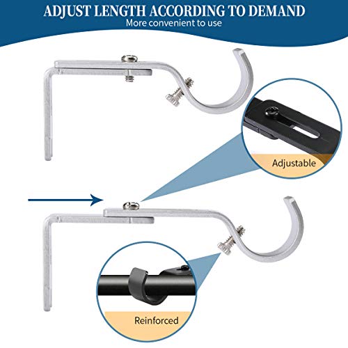 Heavy Duty Adjustable Curtain Rod Brackets for 1-Inch Rods, Silver (Set of 2)