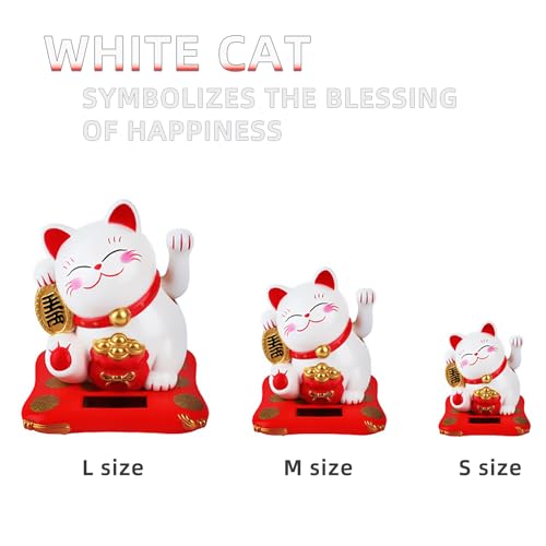 Solar Powered Lucky Cat Waving Arm Statue for Home Office and Car Decor