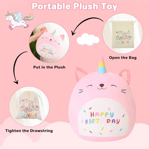 SQEQE 8-Inch Kawaii Caticorn Plush Pillow - Birthday Cat Stuffed Animal