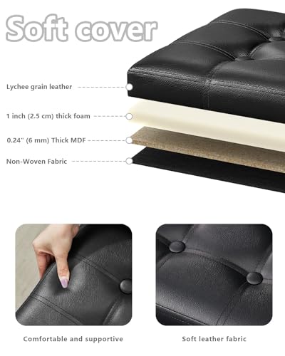 Folding Faux Leather Storage Ottoman - Padded Footstool Bench (17x13 In)