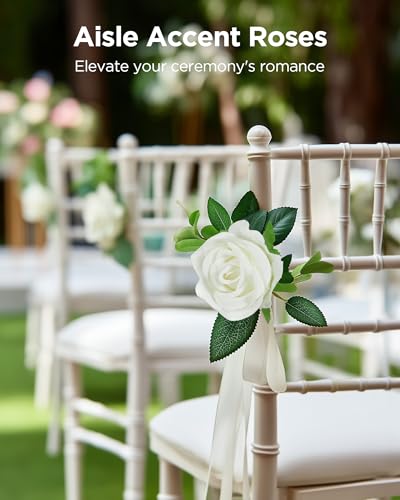50 Pcs White Artificial Silk Roses with Long Stems - Wedding Decor