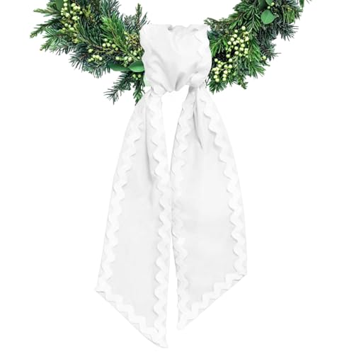 Ftuuo White Wreath Sash for Front Door, 5.11 x 54.33 Inches, Satin Garland Ribbon for Indoor Outdoor Decor