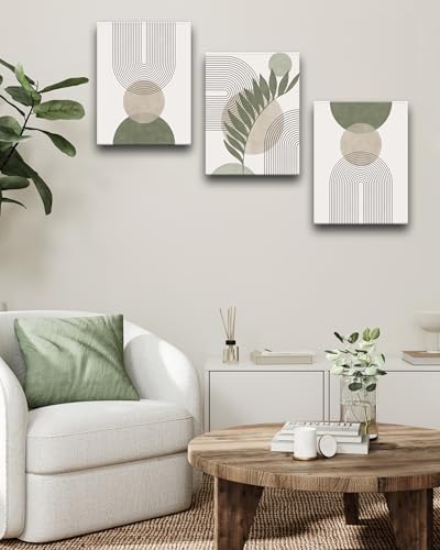 HesenDot Sage Green Boho Wall Art Framed Canvas Prints 3-Pack 30x40CM
