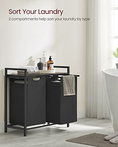 2-Bag Laundry Hamper with Shelf, Sorting Basket with Metal Frame