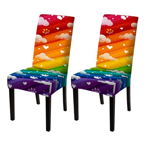 Rainbow Cloud Paw Print Stretch Chair Covers - 2PCS 23.6x70in