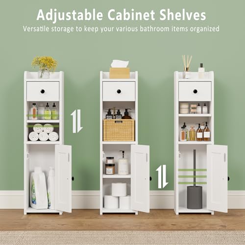 Slim Bathroom Storage Cabinet with Drawer, Narrow Toilet Paper Organizer
