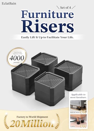 Heavy-Duty Adjustable Bed Risers - 4 Pack Stackable Furniture Risers, 4000 lbs