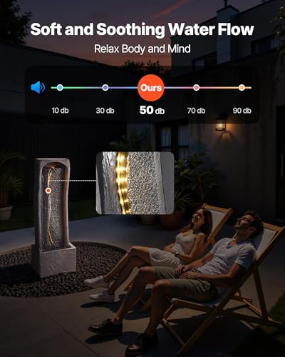 38-inch Outdoor Water Fountain with LED Lights and Waterfall Pump