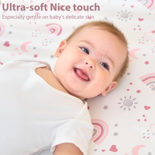 Soft Fitted Baby Crib Sheets 3-Pack for Standard Mattress, 52x28 Inch Pink