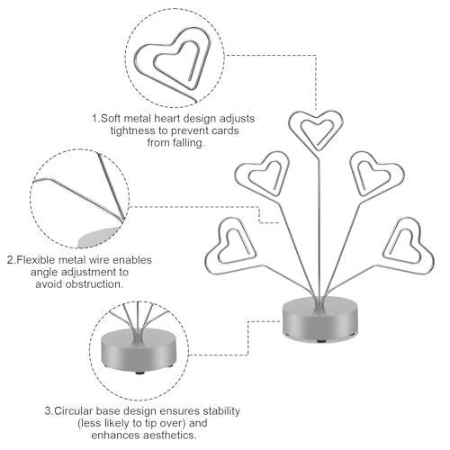 Heart-Shaped Photo Tree Holder with 5 Branches, Silver Desktop Display Stand
