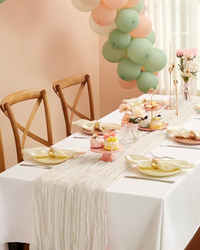 Pureegg Ivory 120-Inch Cheesecloth Table Runner - 2 Pack, 10ft, 12-24 in Drop