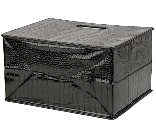 Foldable Faux Leather Magazine Rack and Document Organizer - Black