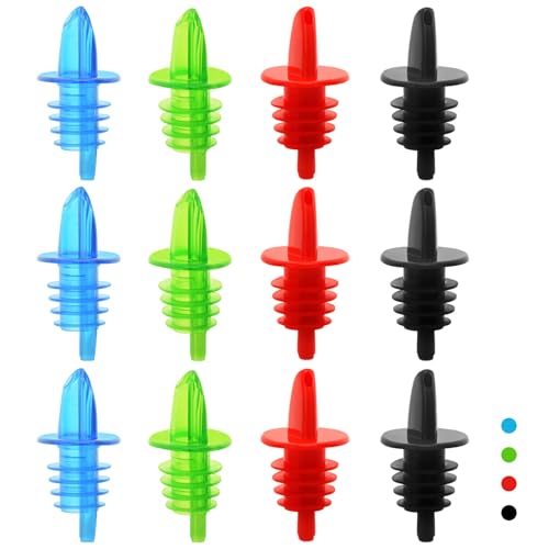 Eispap Assorted Plastic Liquor Bottle Pourers 12 Pack Leak-Proof & Dishwasher Safe