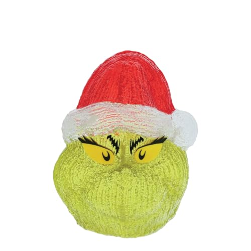 Department 56 Dr. Seuss Grinch Head Lit Figurine, 7.7 Inch Christmas Decor