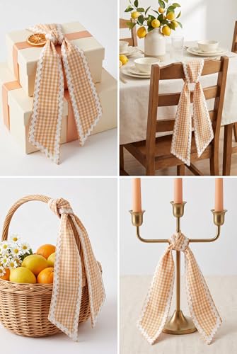 Orange Gingham Wreath Sash Set of 2 with Scalloped Ric Rac Trim, 4.5 x 56"