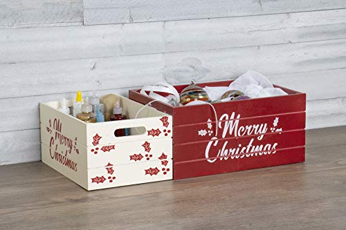 Red Co. Red & White Decorative Nesting Wooden Christmas Crate Set (2)