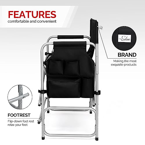 Portable Folding Director's Chair with Side Table & Footrest, Black