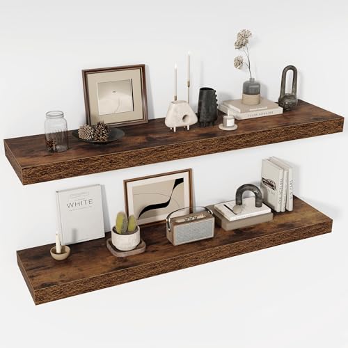 48-Inch Floating Shelves, 12-Inch Deep Wall-Mounted Rustic Wood Shelving