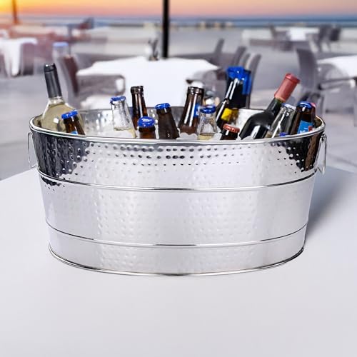 BREKX Heavy-Duty Stainless Steel Beverage Tub - Large Oval Ice Cooler, 25 Qt