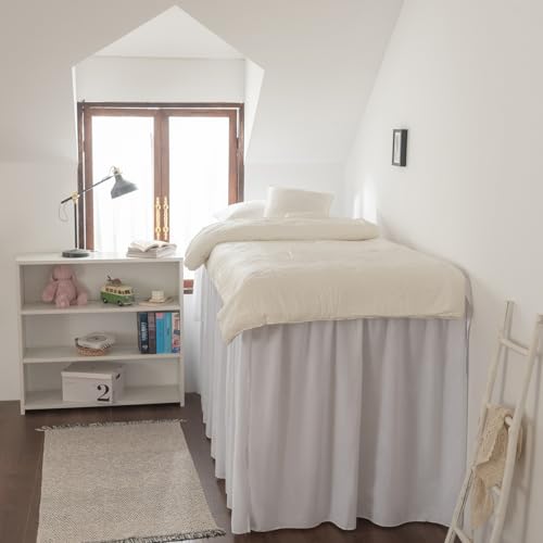 Twin XL Dorm Bed Skirt - 32 Inch Drop Extra Long Split Corner Ruffle