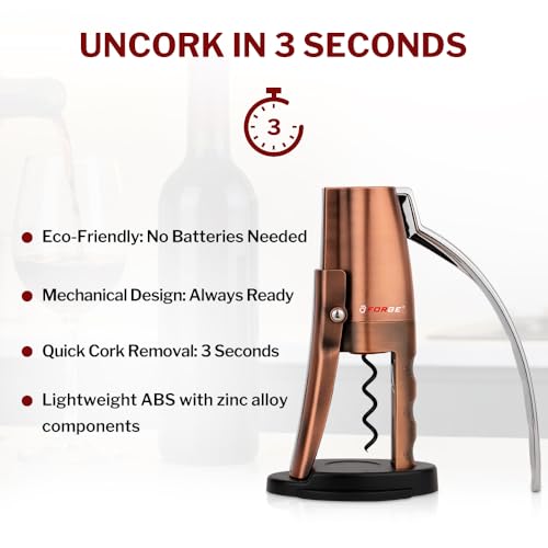 Forge Copper Black Vertical Lever Corkscrew Wine Opener with Foil Cutter