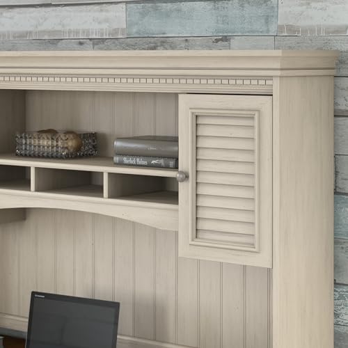 Bush Home Fairview 60W L Shaped Desk Hutch with Shelves & Cabinets, Antique White