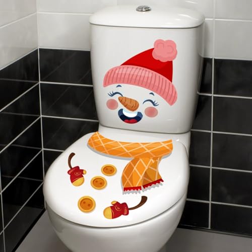 QUNITKAST Christmas Snowman Toilet Stickers - Color3 Winter Bathroom Decor