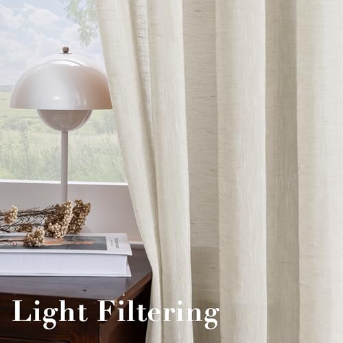 Natural Linen Sheer Curtains Panels, 84-Inch, Nickel Grommet, 2 Pack