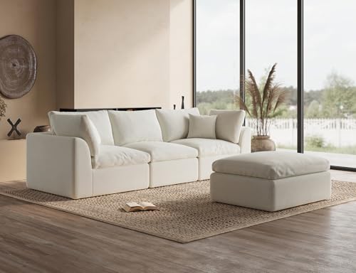 110-Inch Cloud Sectional Sofa with Ottoman, Modular L-Shaped Couch