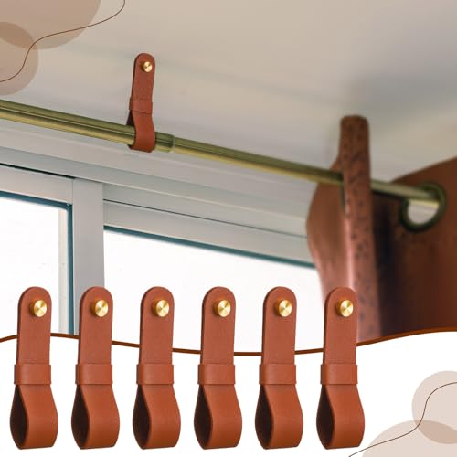 6 Pcs PU Leather Curtain Rod Holders - Boho Wall Mounted Loop Straps