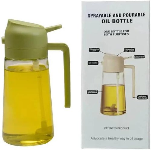 MA 16oz Glass Olive Oil Sprayer - 2-in-1 Dispenser Bottle for Cooking & BBQ - Black