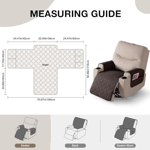 Waterproof Recliner Chair Cover with Utility Pockets, 22"
